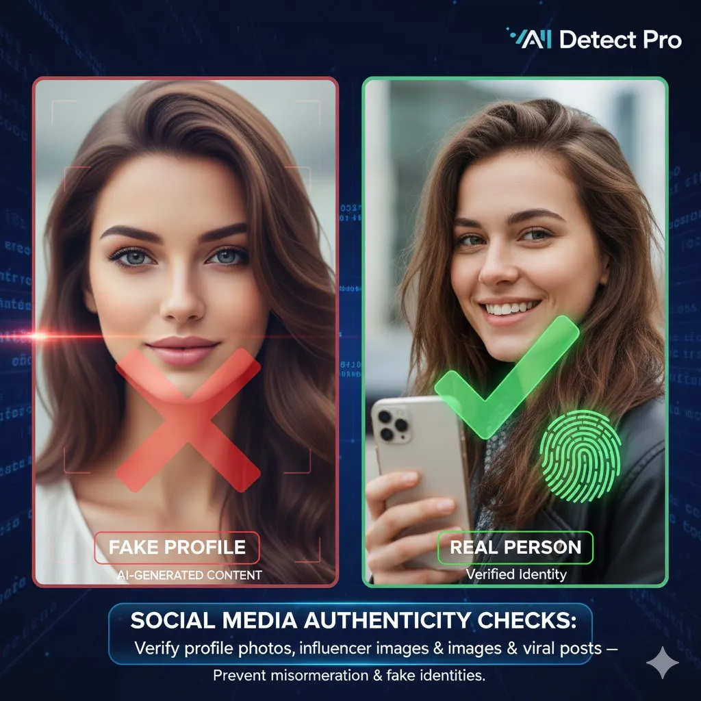 Détecteur d’Images IA pour les réseaux sociaux : vérification des profils réels face aux faux profils générés par IA.