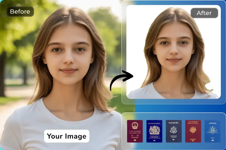 Criador de Foto de Passaporte Grátis para Padrões Globais de Tamanho